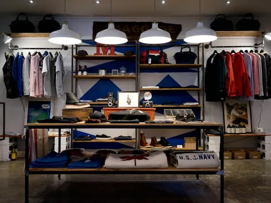 Interior de uma loja de roupas.